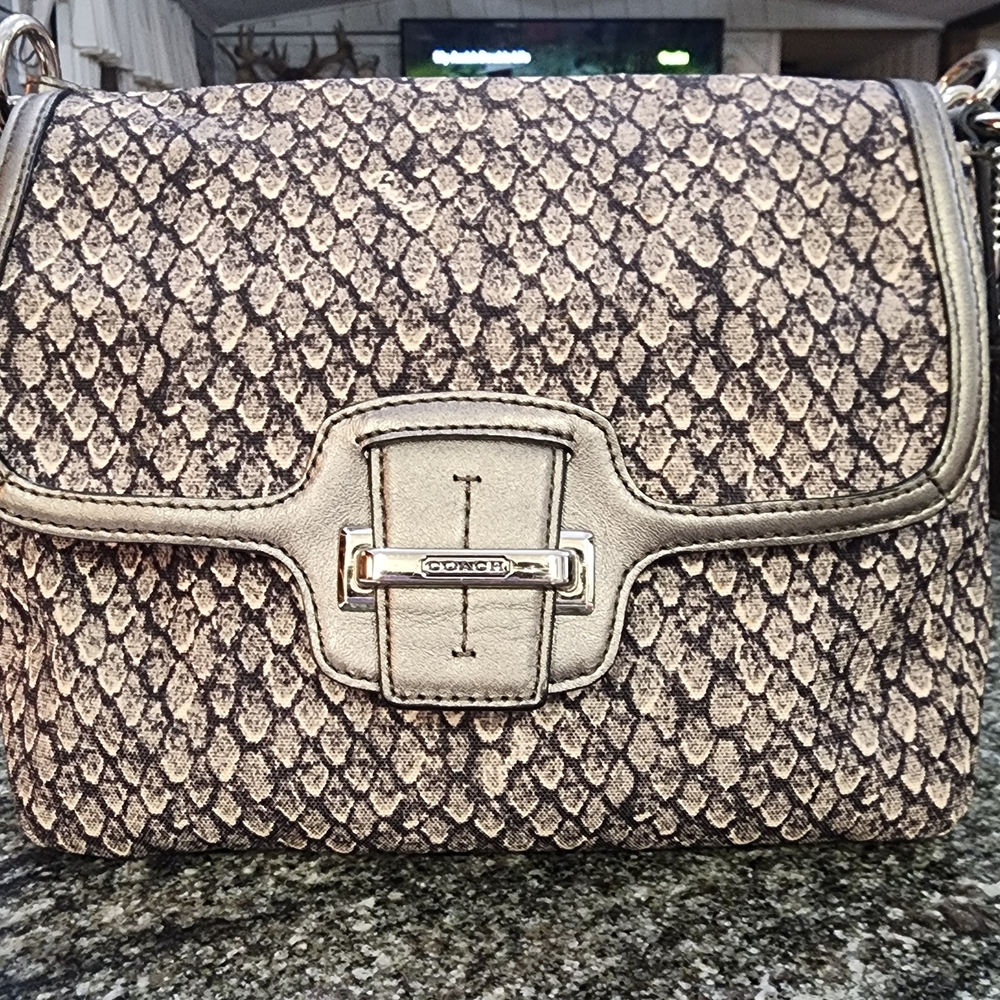 Coach Taylor Metallic Silver Snake-Print Pattern Shoulder Bag F26036 NWOT - Picture 7 of 7